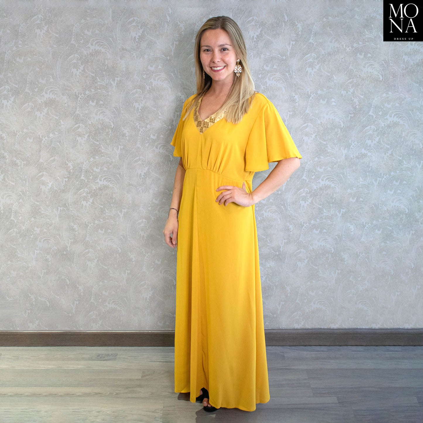 VESTIDO LARGO ANTONIA AMARILLO MOSTAZA
