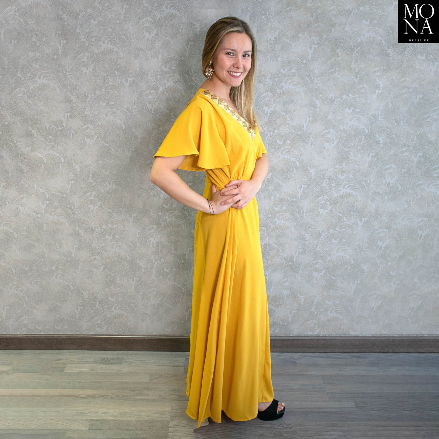 VESTIDO LARGO ANTONIA AMARILLO MOSTAZA