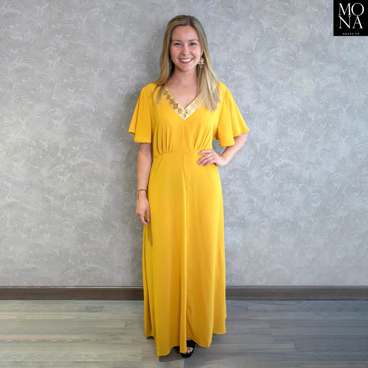 VESTIDO LARGO ANTONIA AMARILLO MOSTAZA