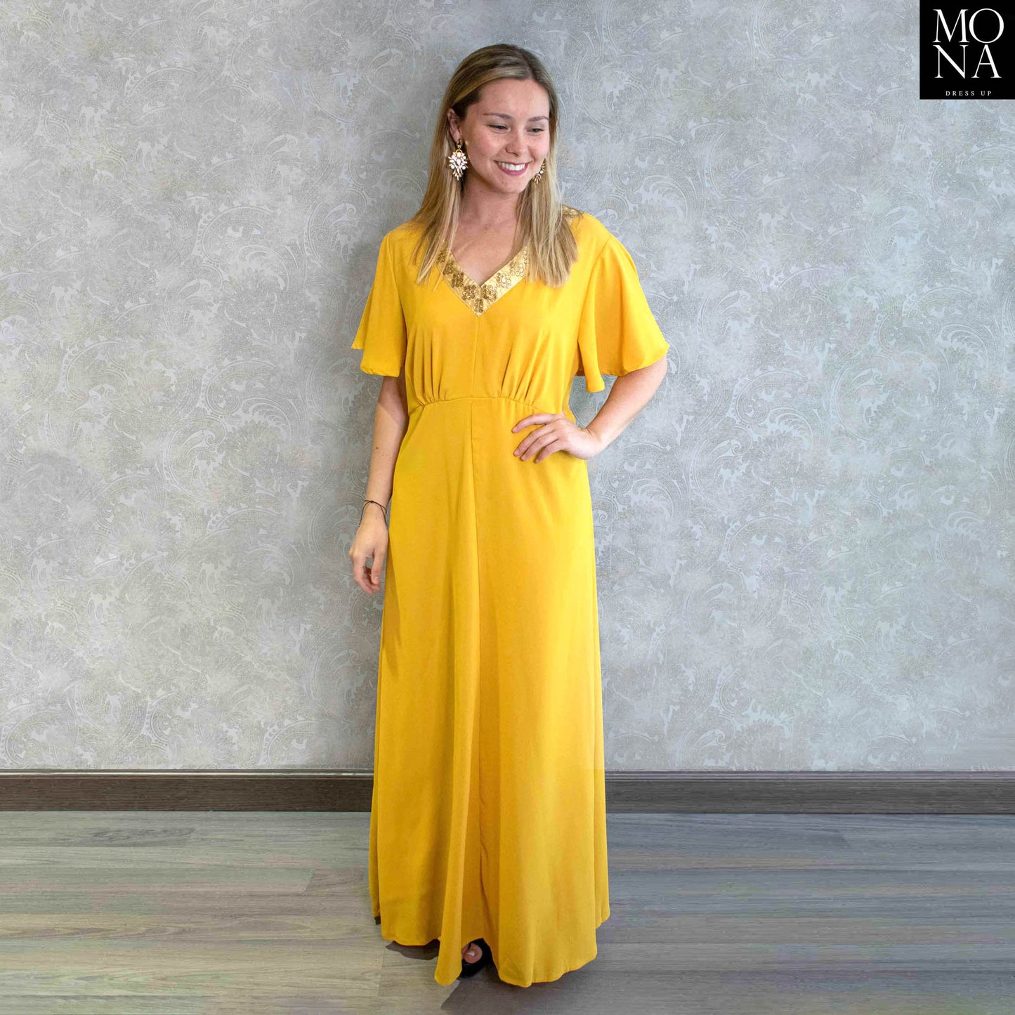VESTIDO LARGO ANTONIA AMARILLO MOSTAZA
