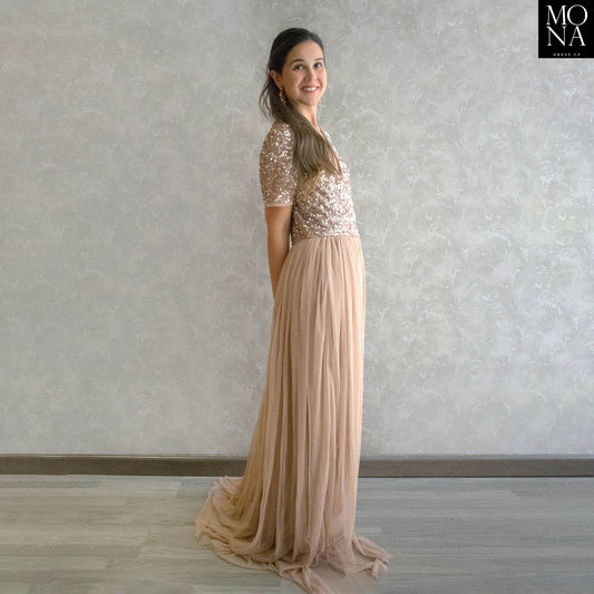 VESTIDO LARGO NICOLETTA TOSTADO