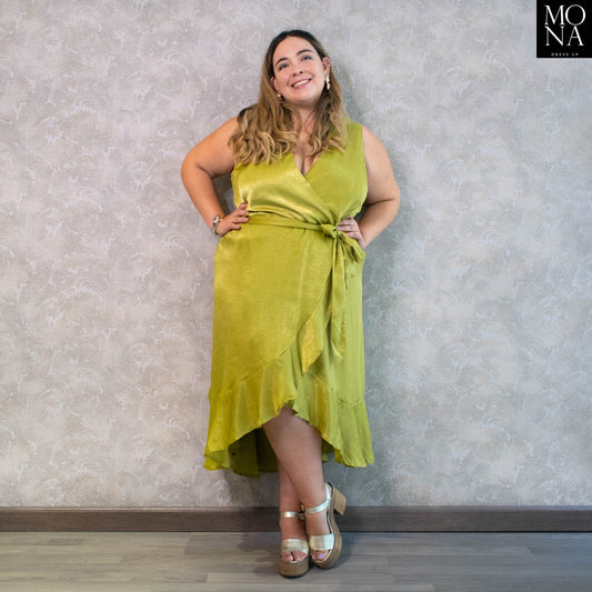 vestido largo midi pistacho talla grande