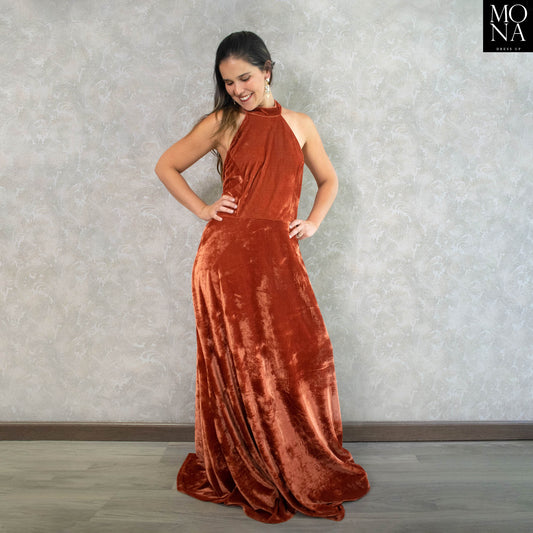 vestido largo terracota
