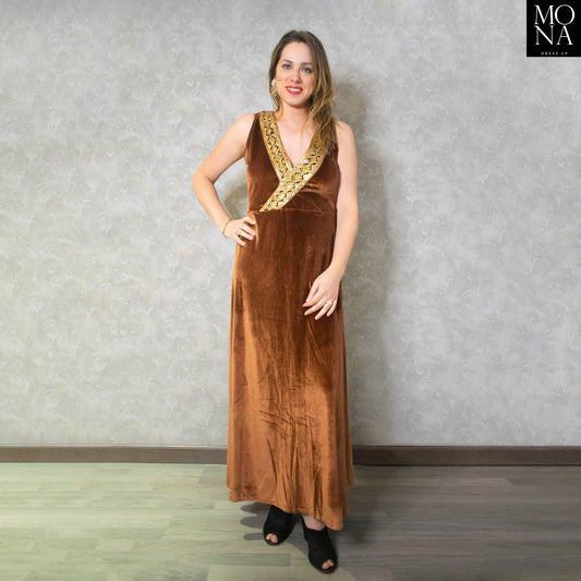 VESTIDO LARGO CAFE TERCIOPELO