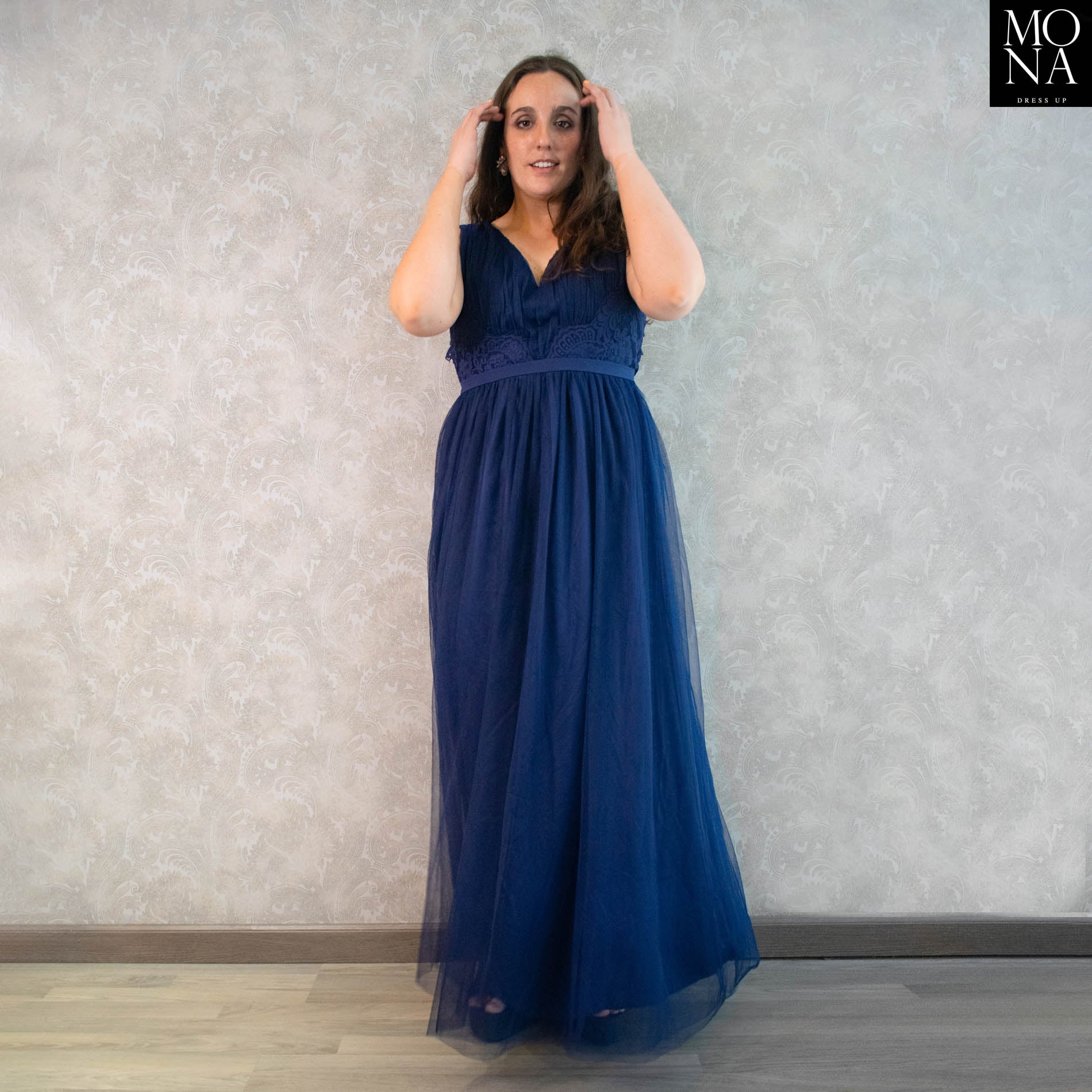 vestido largo azul marino