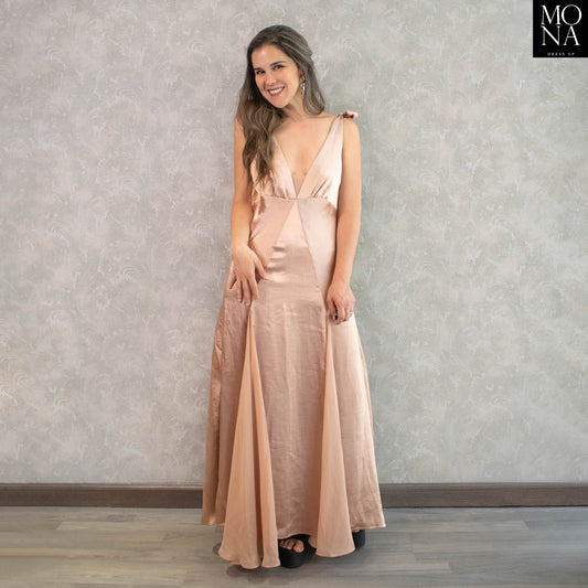 VESTIDO LARGO NUDE