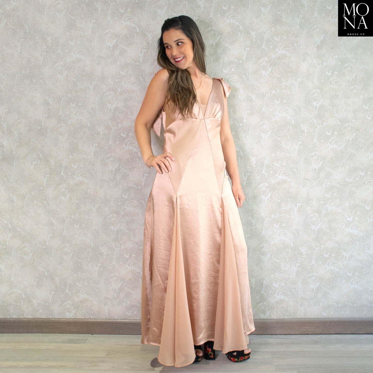 VESTIDO LARGO NICOLASA COBRE/DORADO