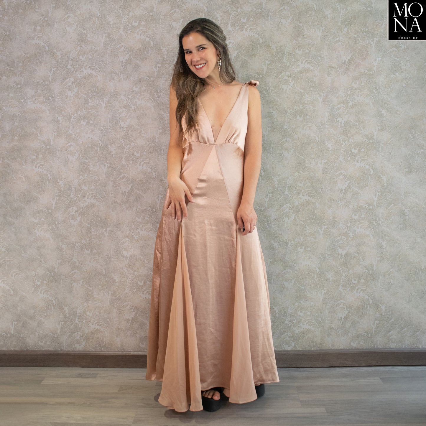 VESTIDO LARGO NICOLASA COBRE/DORADO