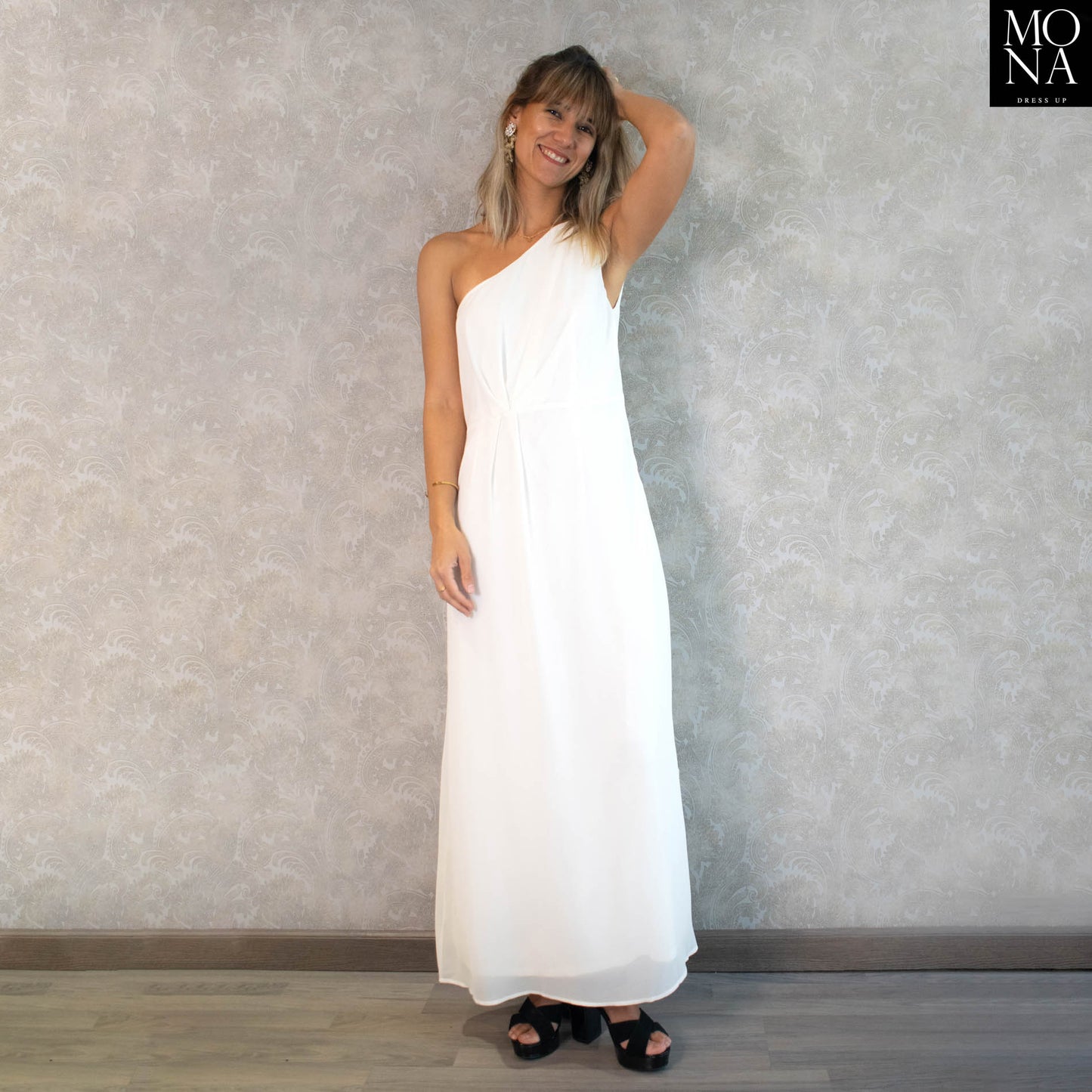 VESTIDO LARGO ASIMETRICO BLANCO