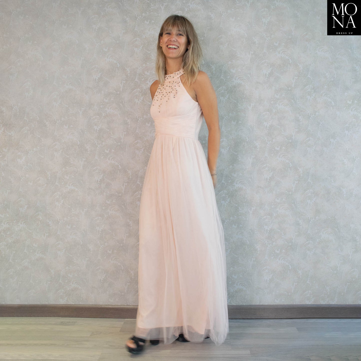 VESTIDO LARGO DAMASCO CLARO