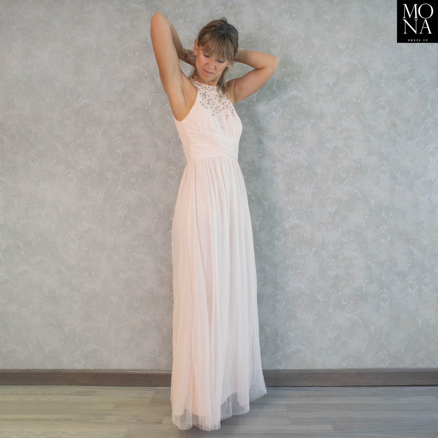 VESTIDO LARGO FATIMA DAMASCO CLARO