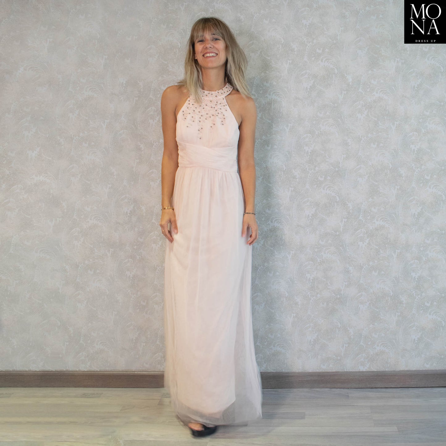 VESTIDO LARGO FATIMA DAMASCO CLARO