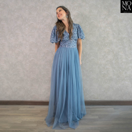 VESTIDO LARGO ALICIA AZUL VELA