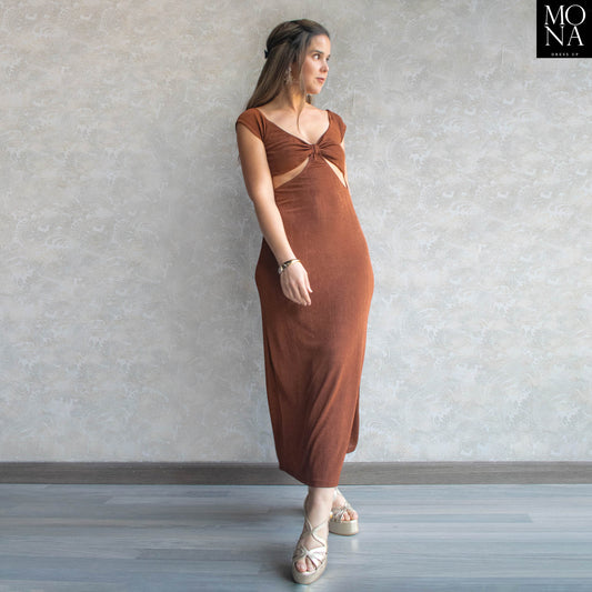 VESTIDO LARGO RAFAELA CAFE
