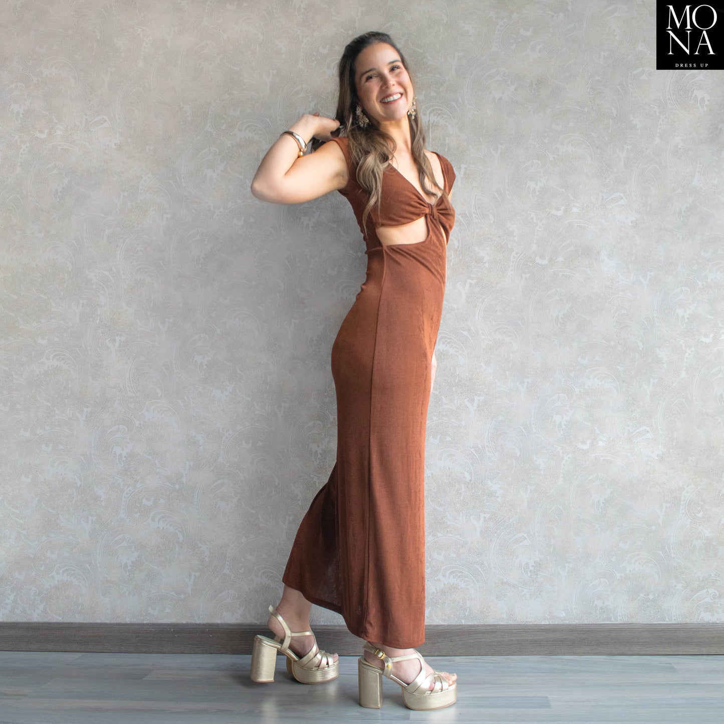 VESTIDO LARGO RAFAELA CAFE