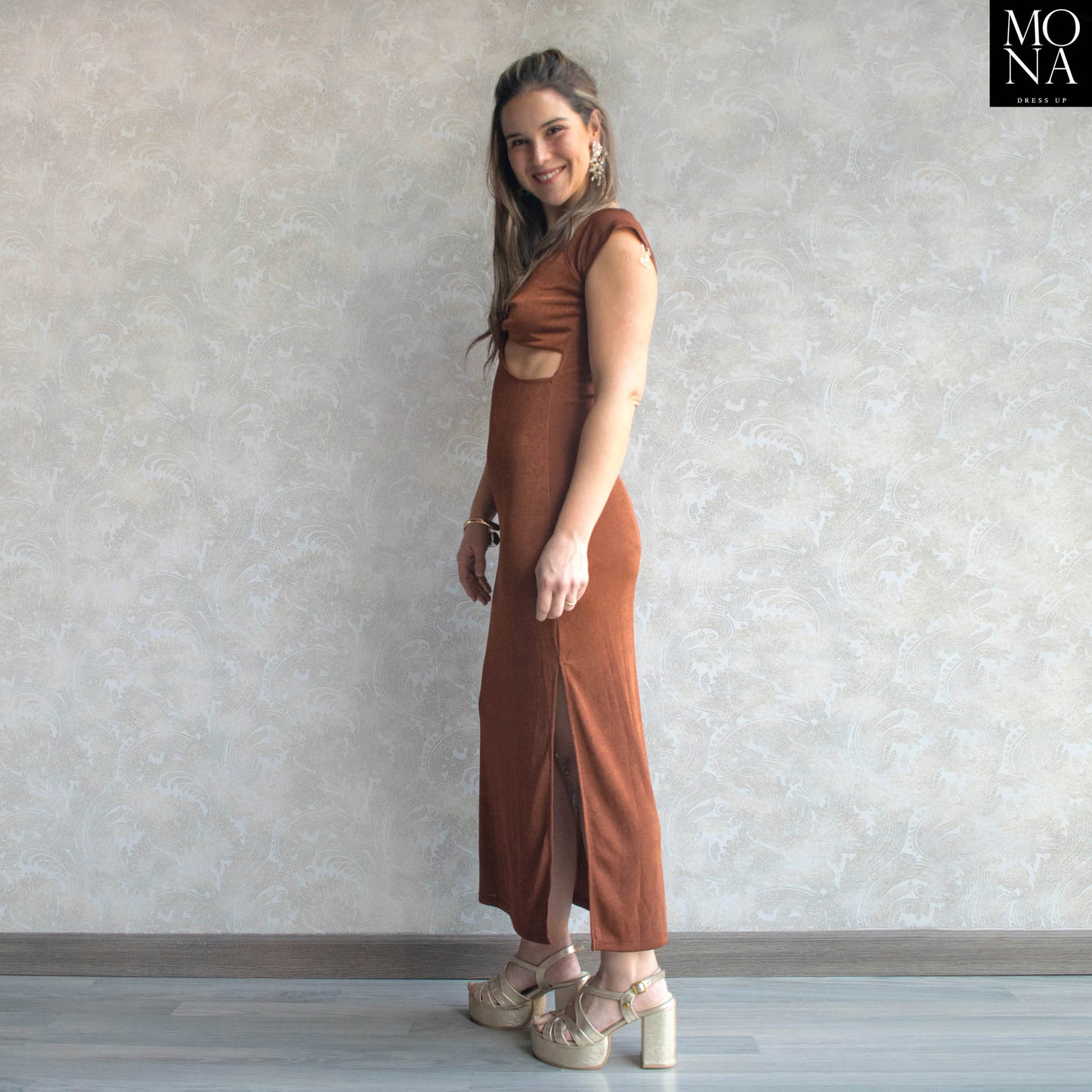 VESTIDO LARGO RAFAELA CAFE