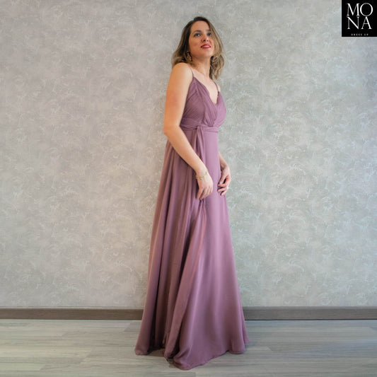 vestido largo lila malva