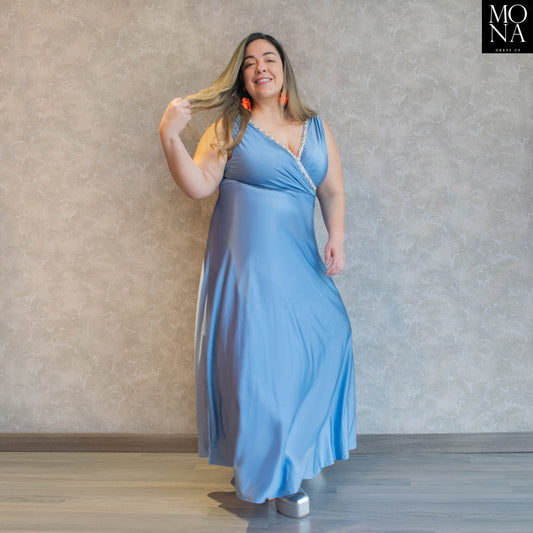 VESTIDO LARGO MARILU CELESTE