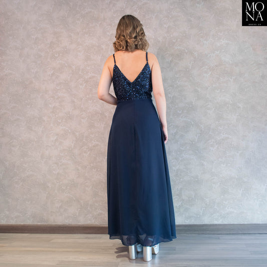 VESTIDO LARGO ADRIANA AZUL MARINO