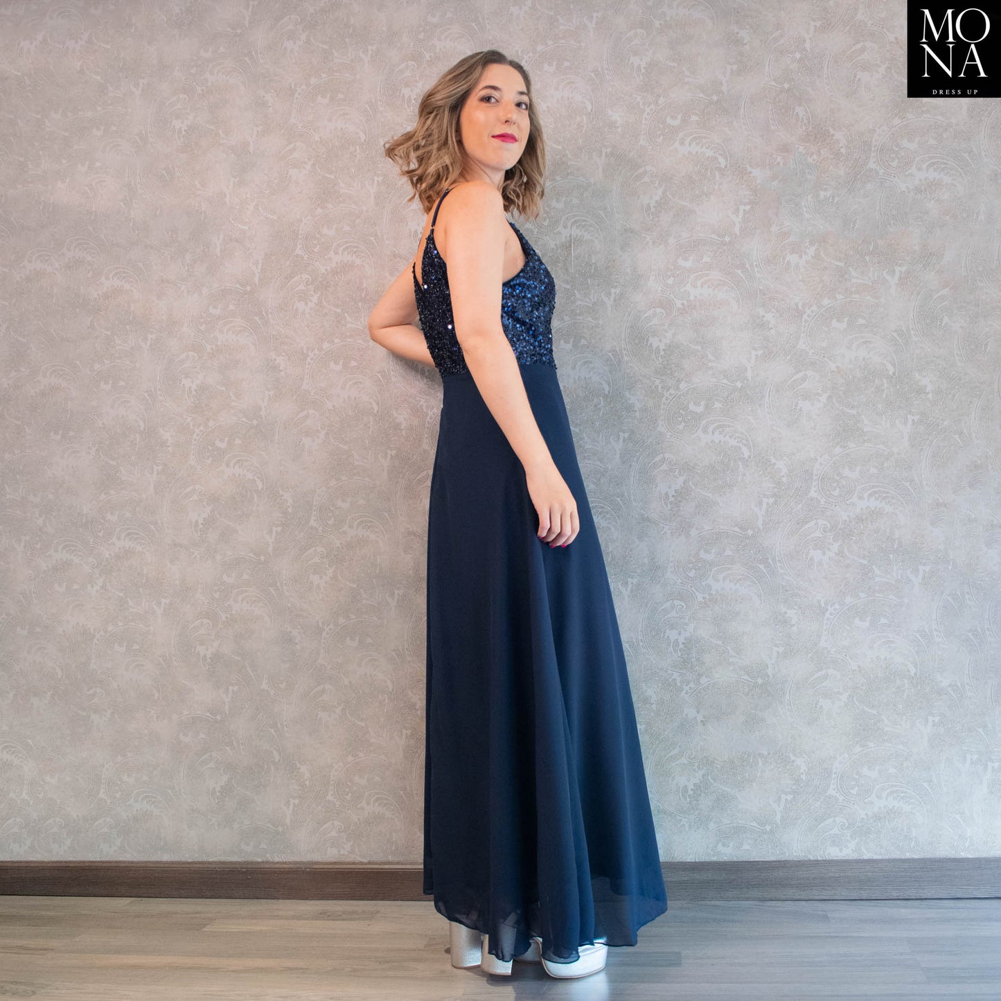 VESTIDO LARGO ADRIANA AZUL MARINO