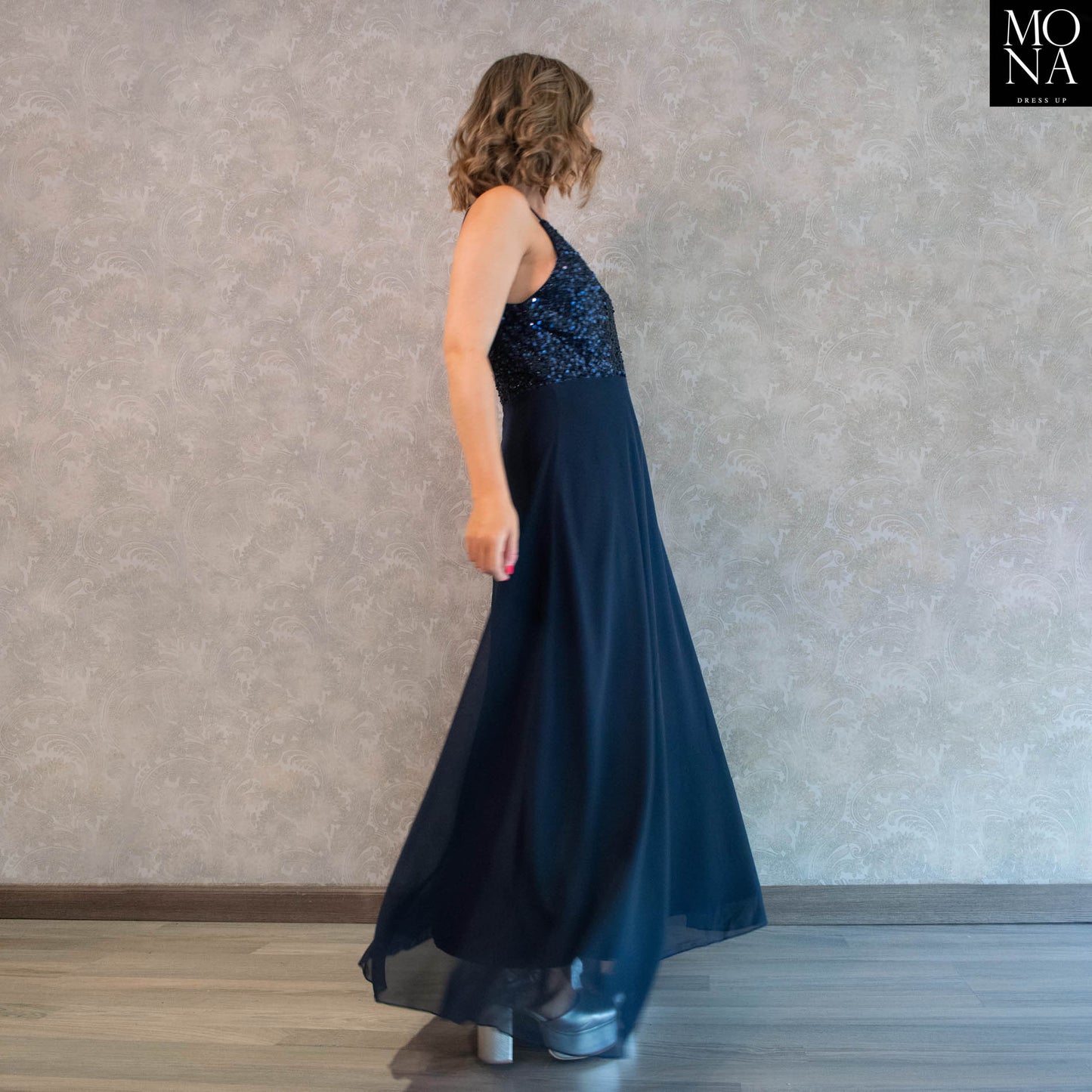 VESTIDO LARGO ADRIANA AZUL MARINO