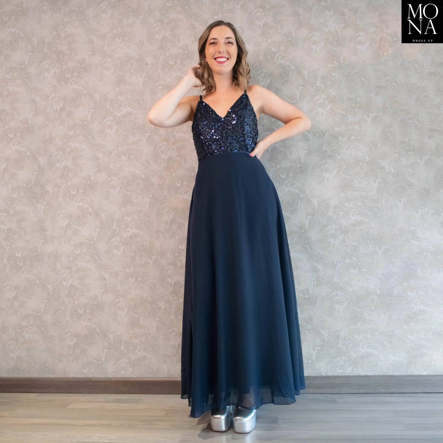 VESTIDO LARGO ADRIANA AZUL MARINO