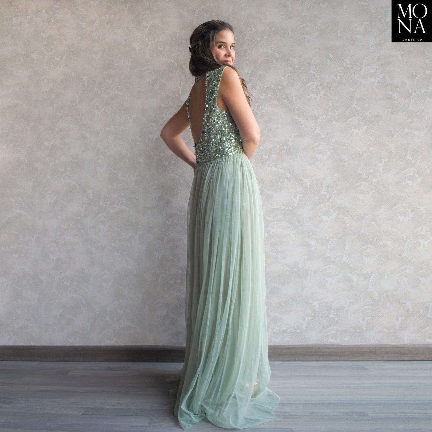 VESTIDO LARGO ARANZAZU VERDE AGUA