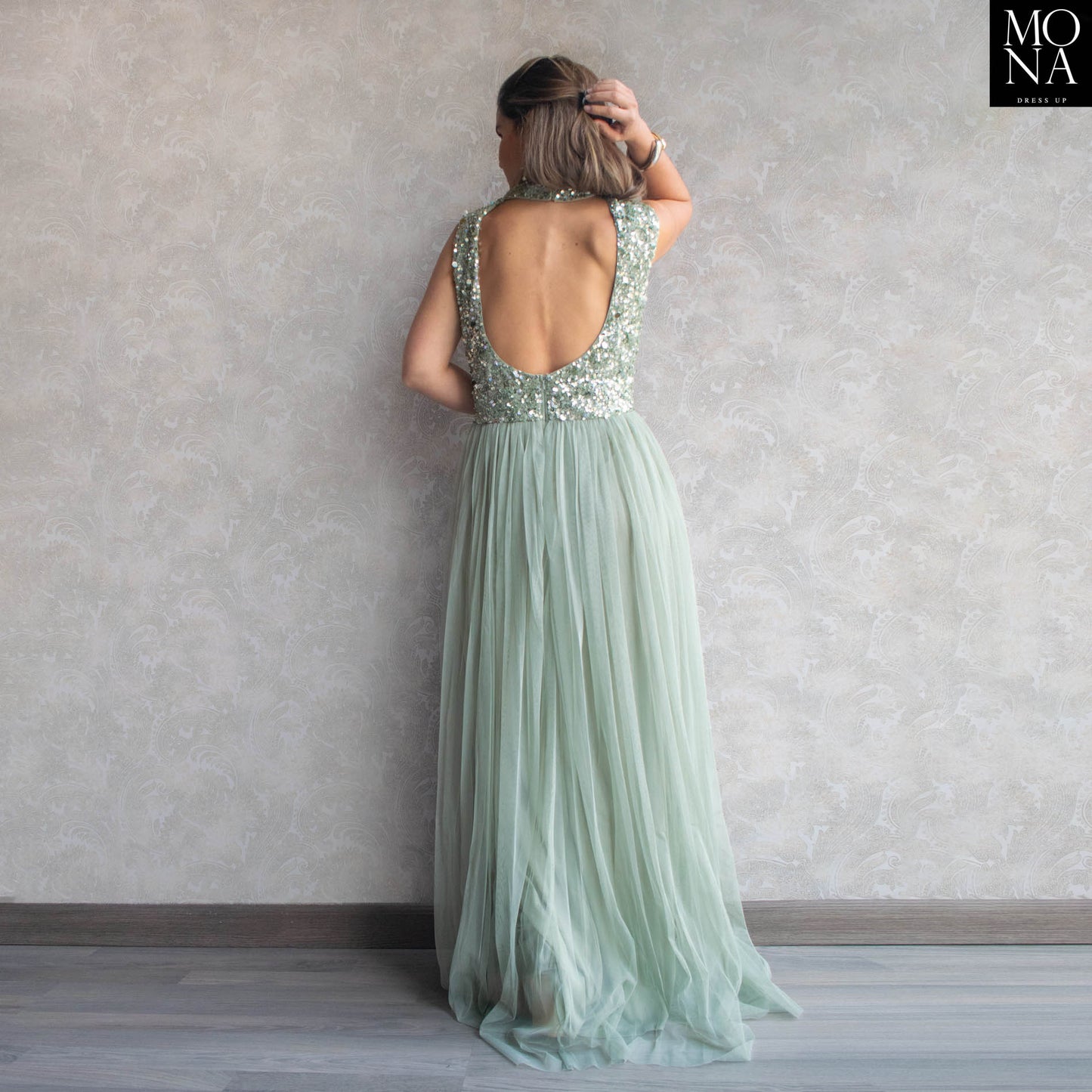 VESTIDO LARGO ARANZAZU VERDE AGUA