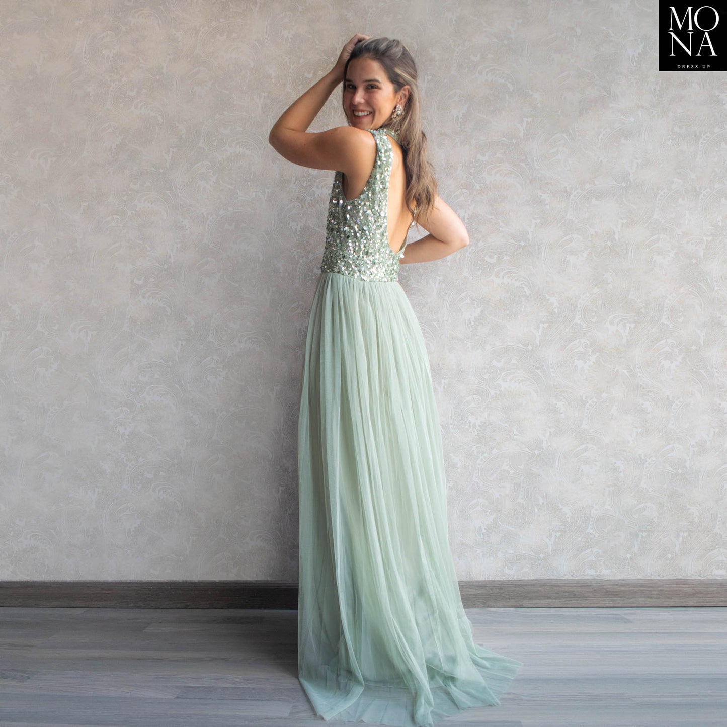 VESTIDO LARGO ARANZAZU VERDE AGUA