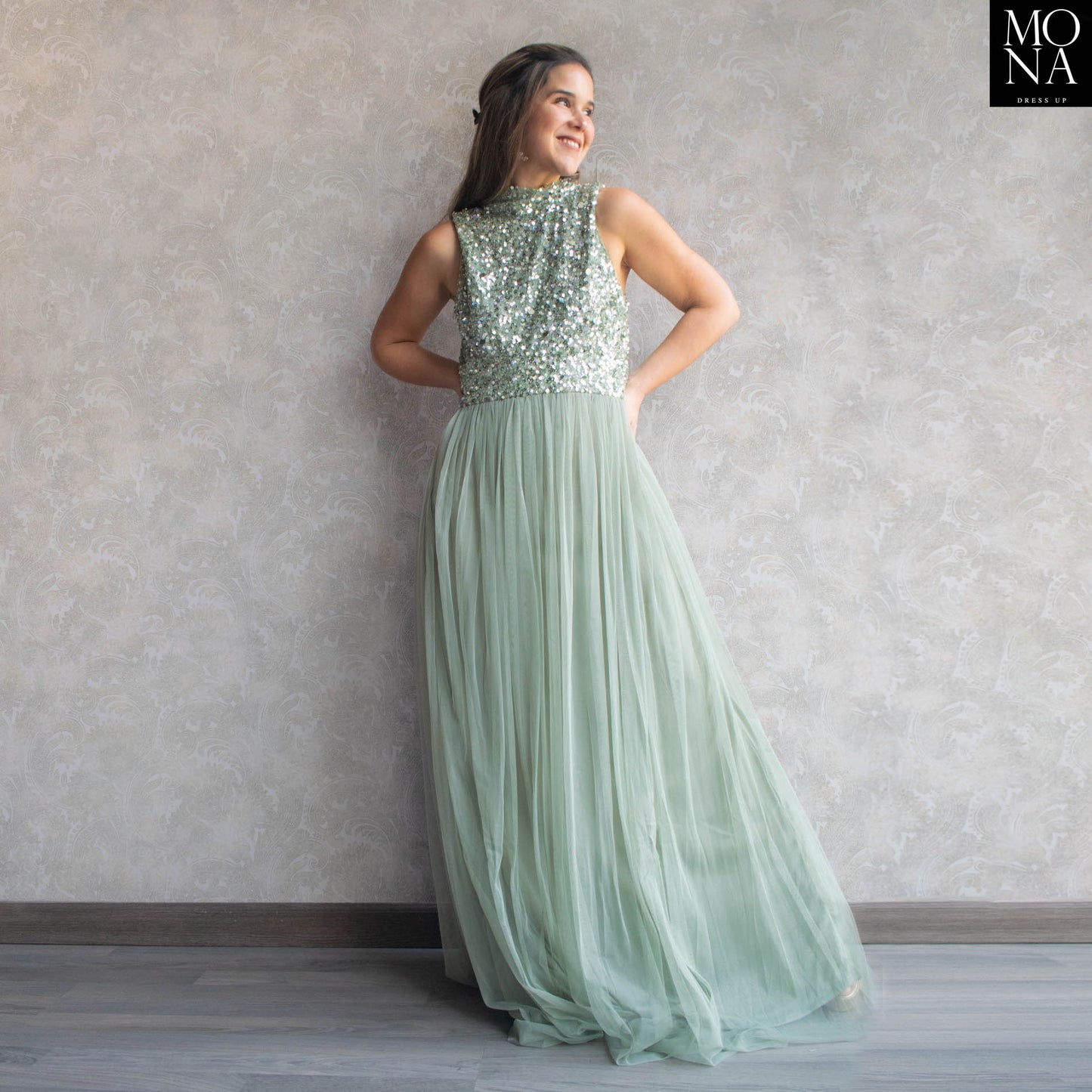 VESTIDO LARGO ARANZAZU VERDE AGUA