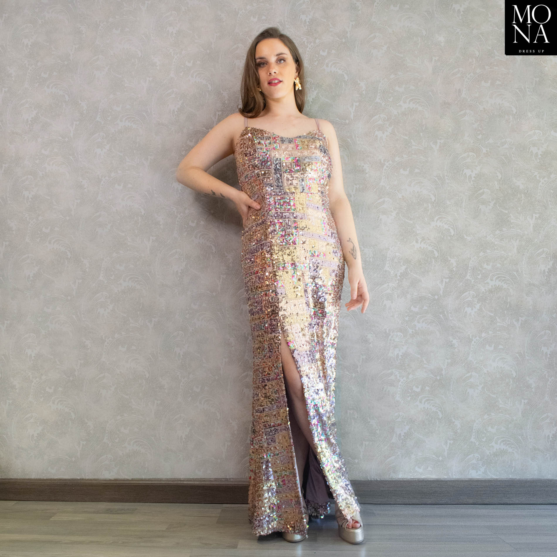 vestido largo lentejuelas multicolor