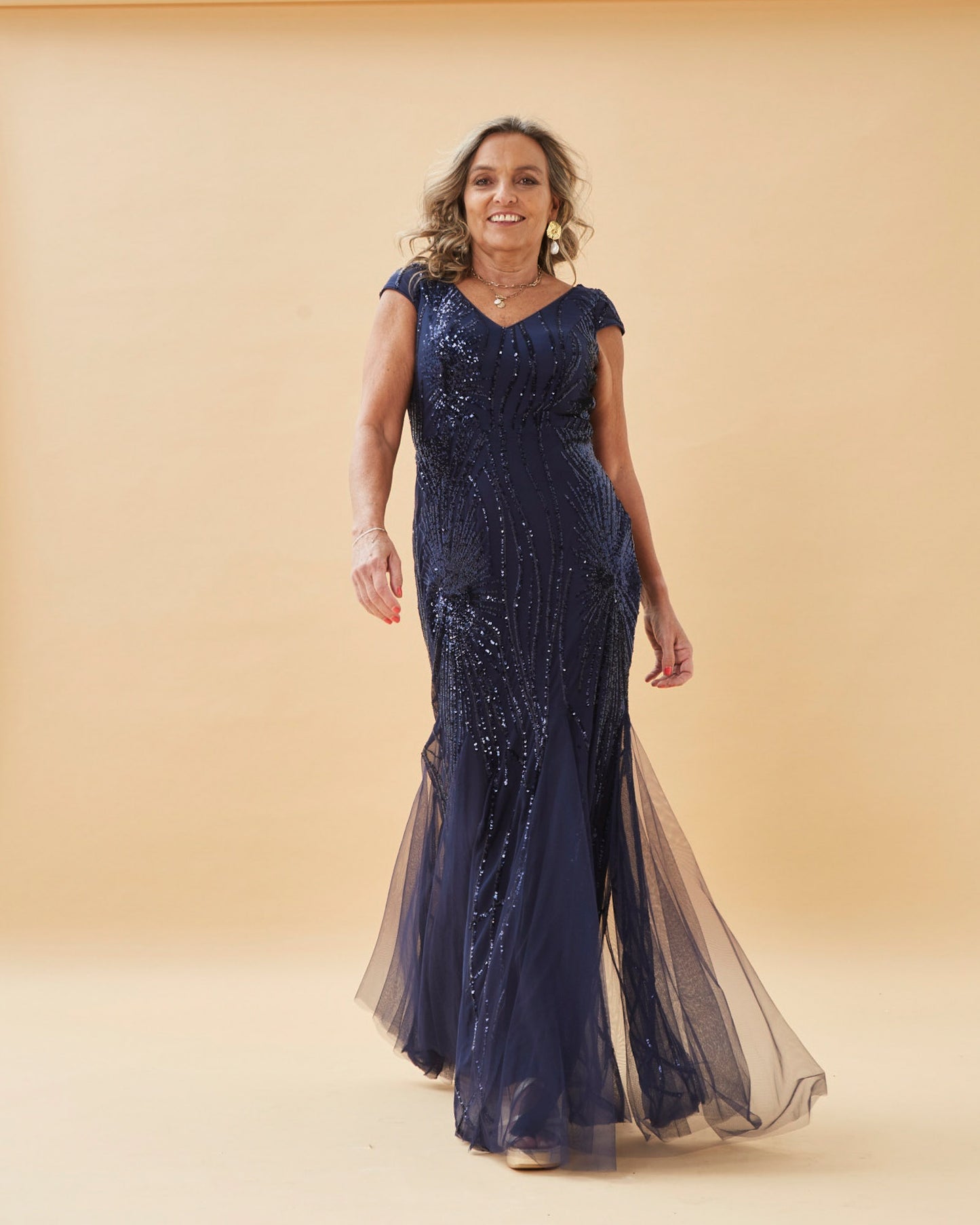 VESTIDO LARGO PAULA AZUL MARINO