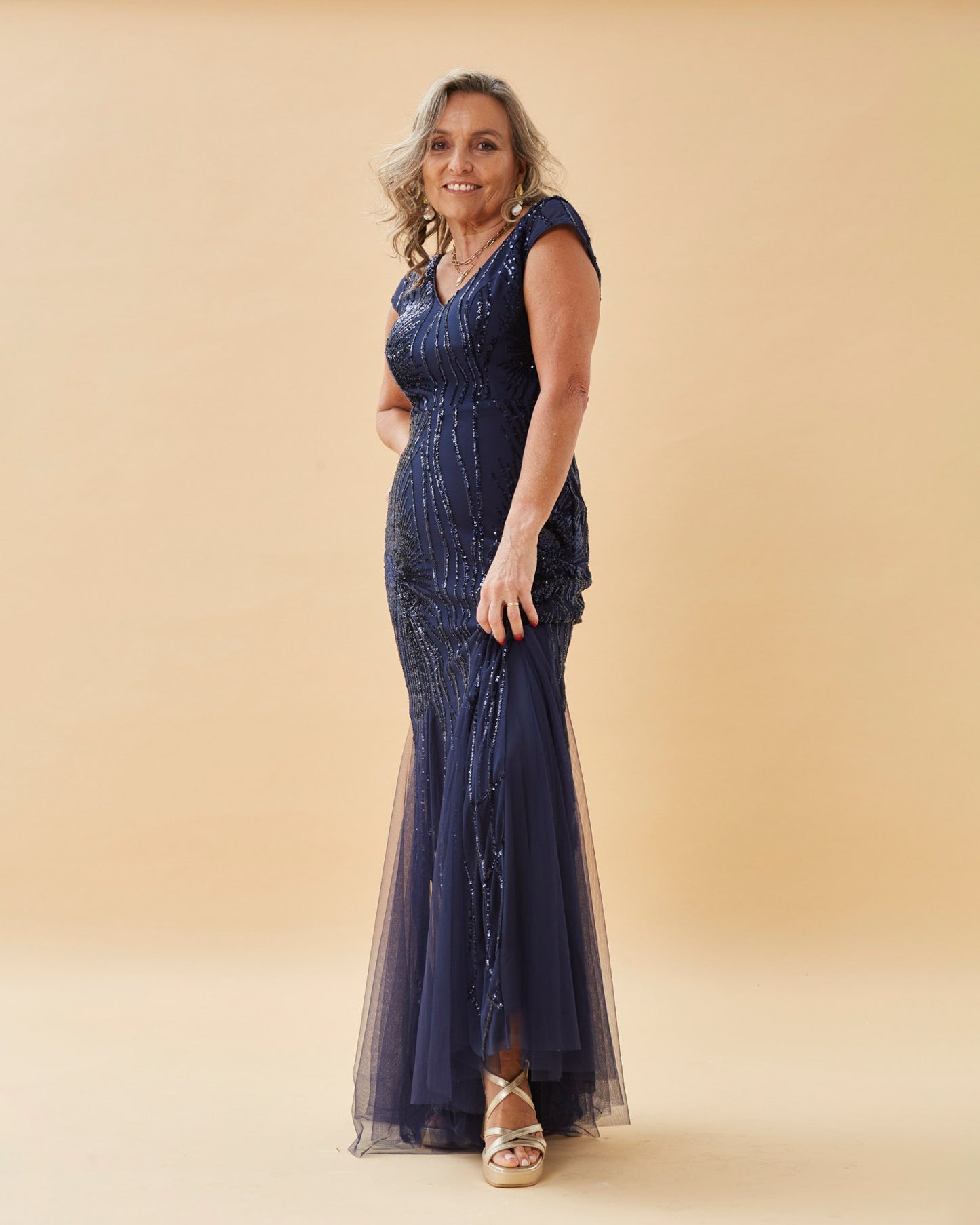 VESTIDO LARGO PAULA AZUL MARINO