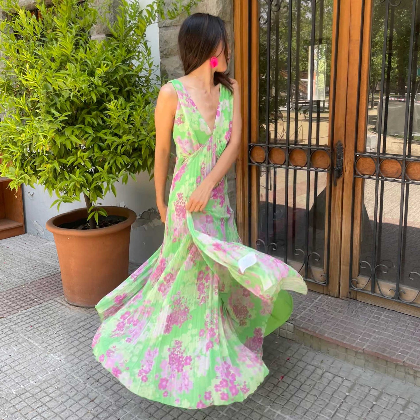 VESTIDO LARGO MILAGROS VERDE