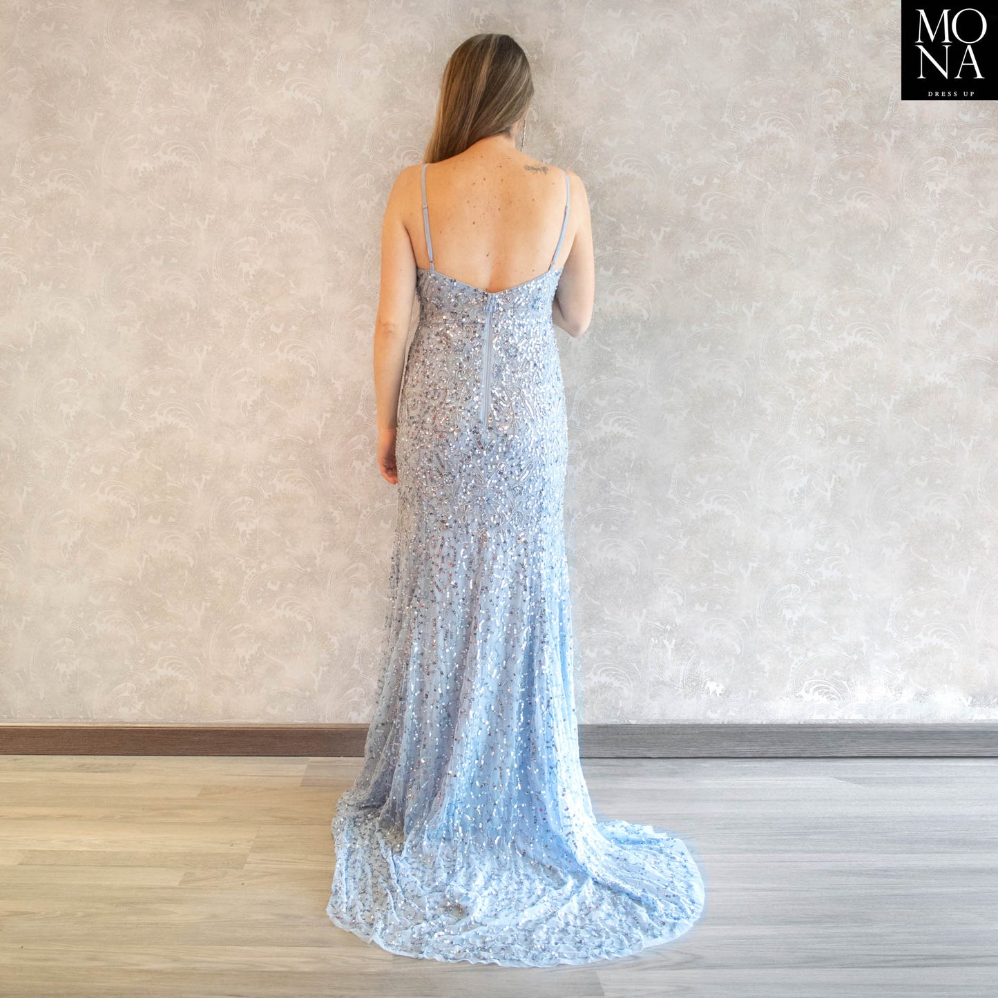 VESTIDO LARGO BERNARDITA CELESTE