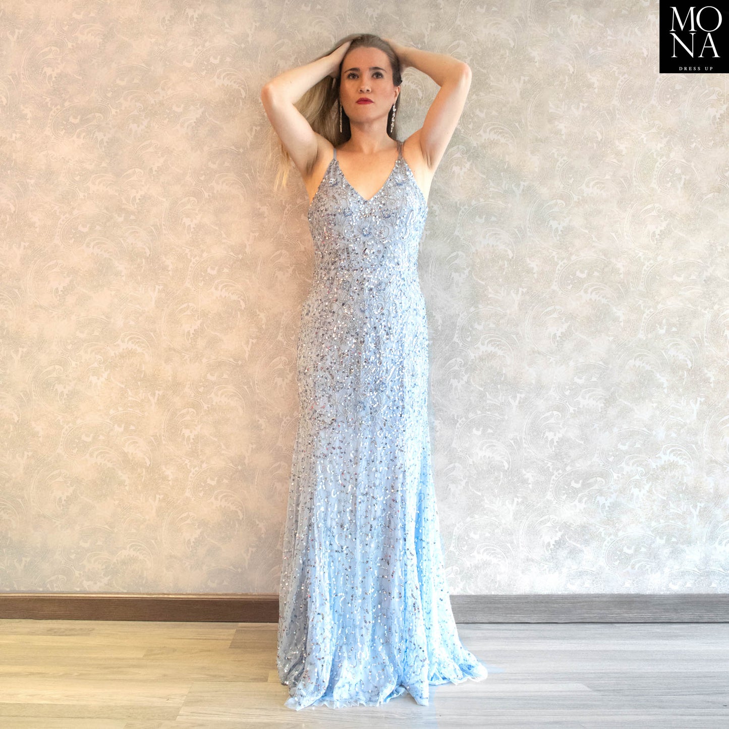 VESTIDO LARGO BERNARDITA CELESTE