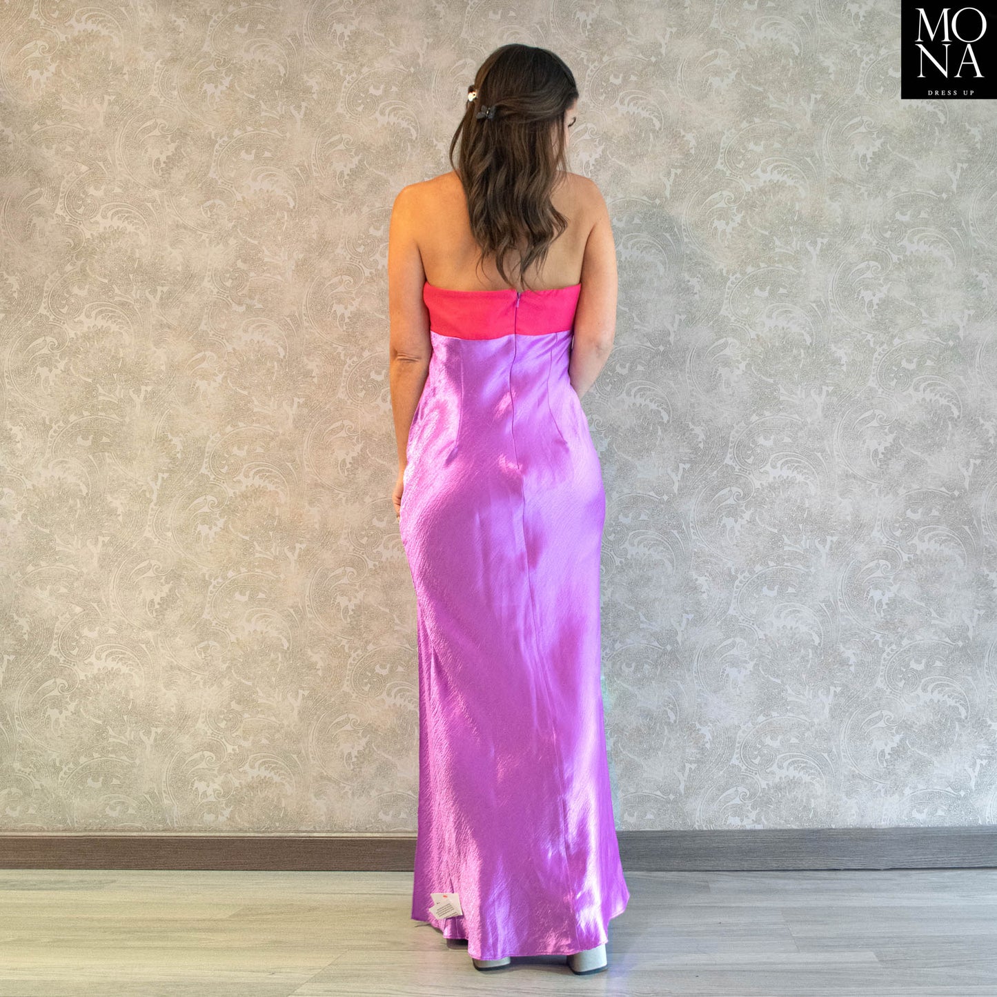 VESTIDO LARGO COLOMBA FUCSIA Y LILA