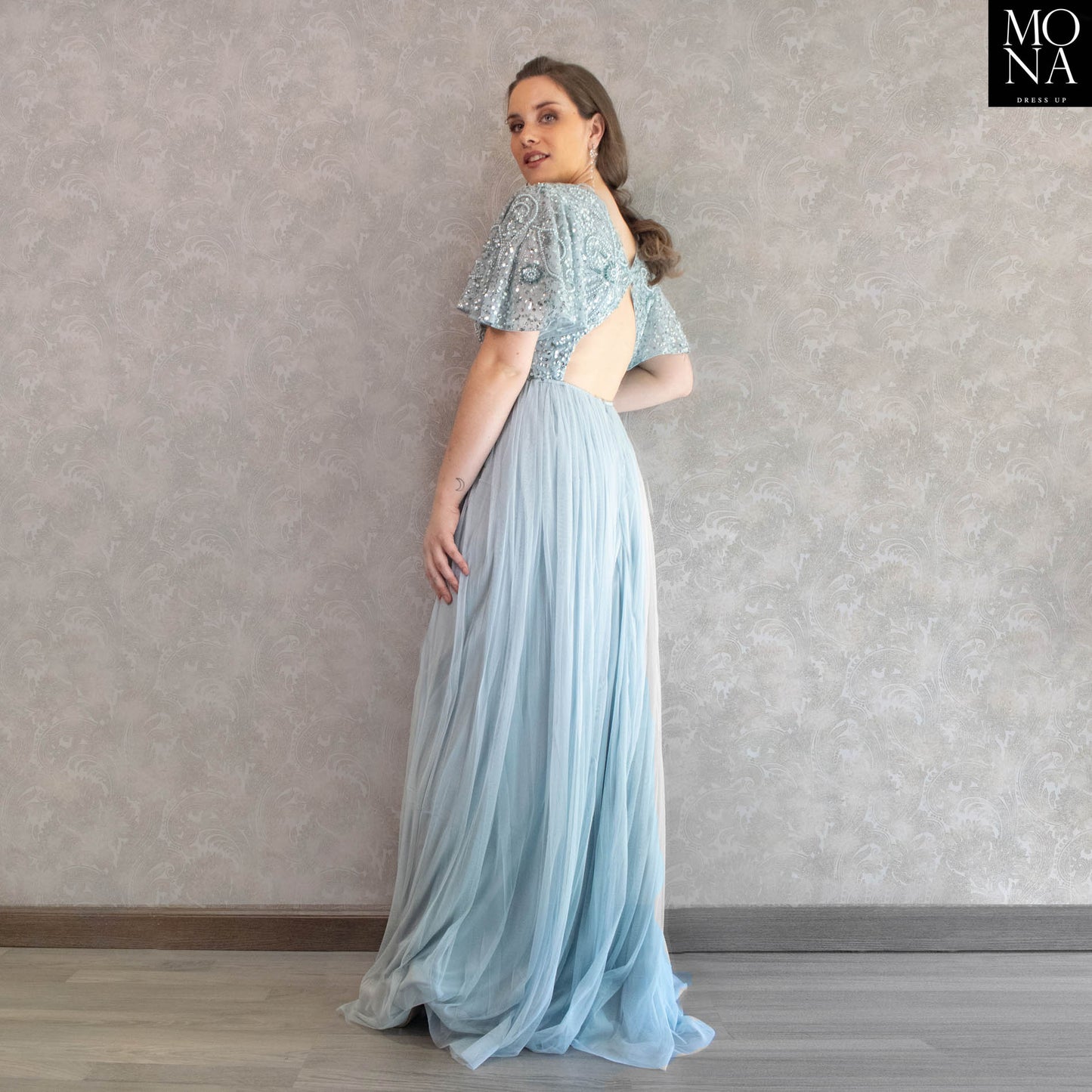 VESTIDO LARGO ALMUDENA CELESTE