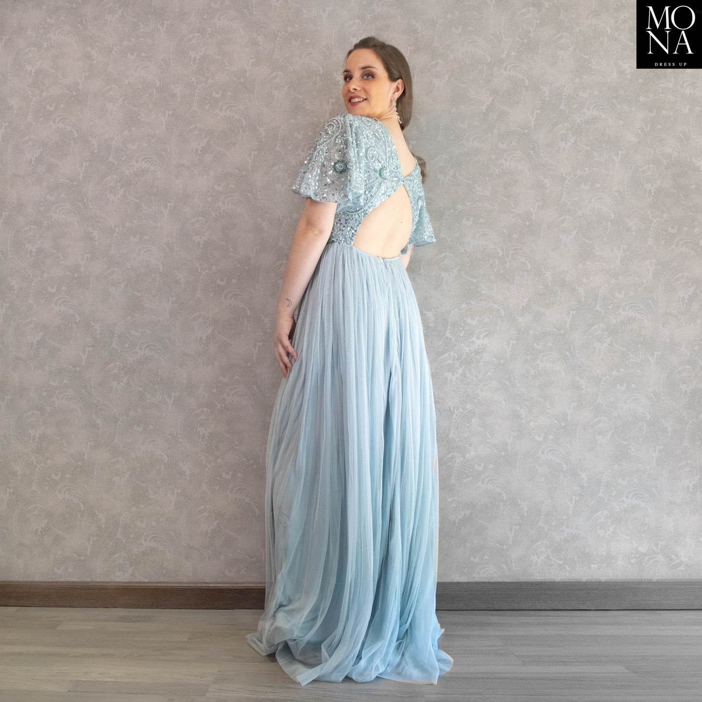 VESTIDO LARGO ALMUDENA CELESTE