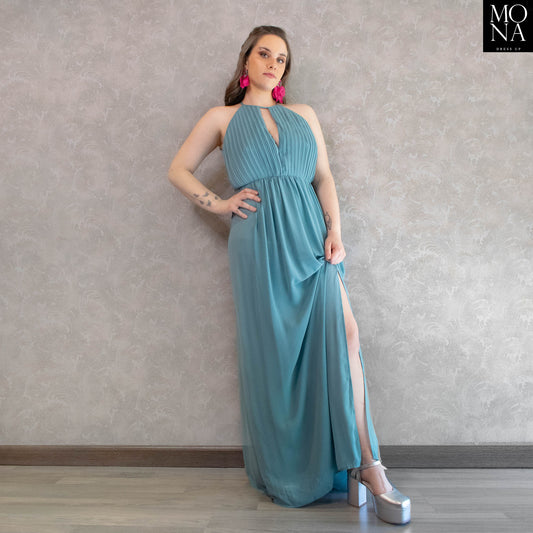 vestido largo celeste