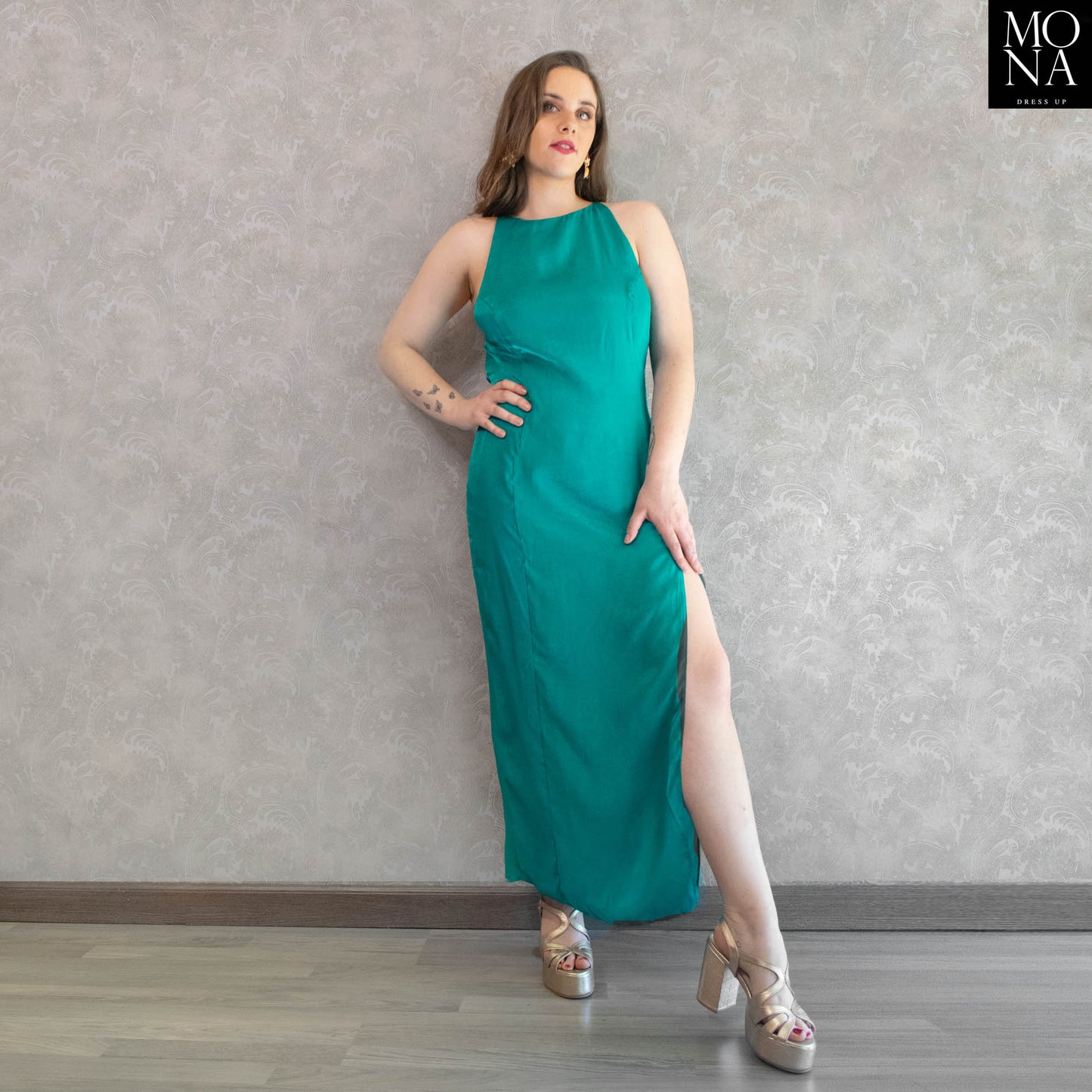 vestido largo turquesa