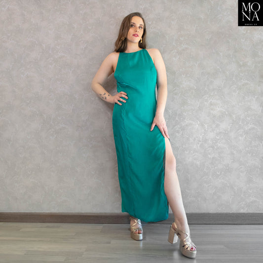 vestido largo turquesa