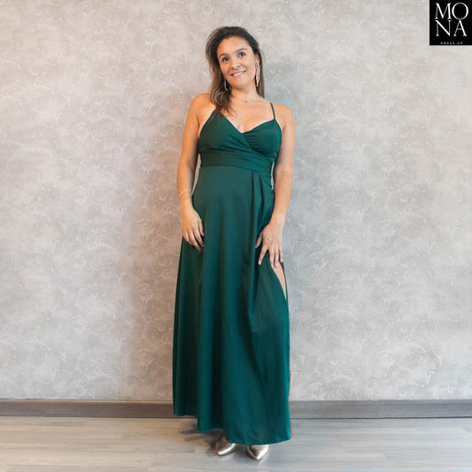 vestido largo verde oscuro
