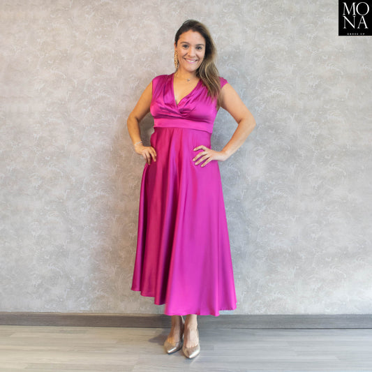 vestido largo fucsia