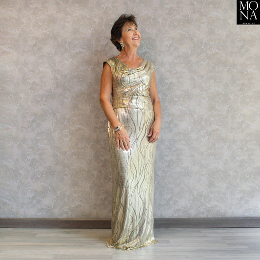 VESTIDO LARGO BETTINA DORADO