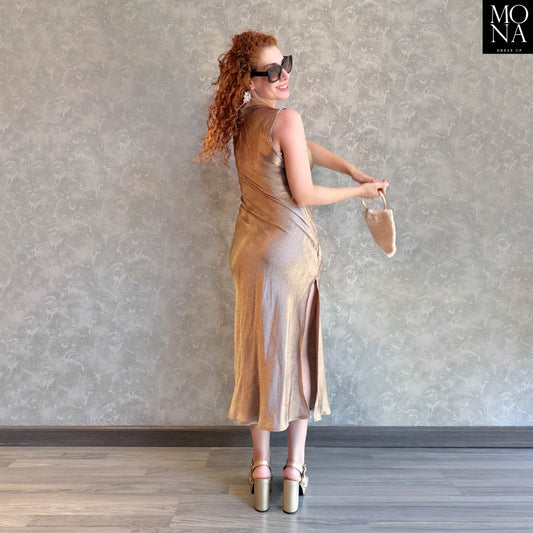 VESTIDO LARGO SUSANA DORADO