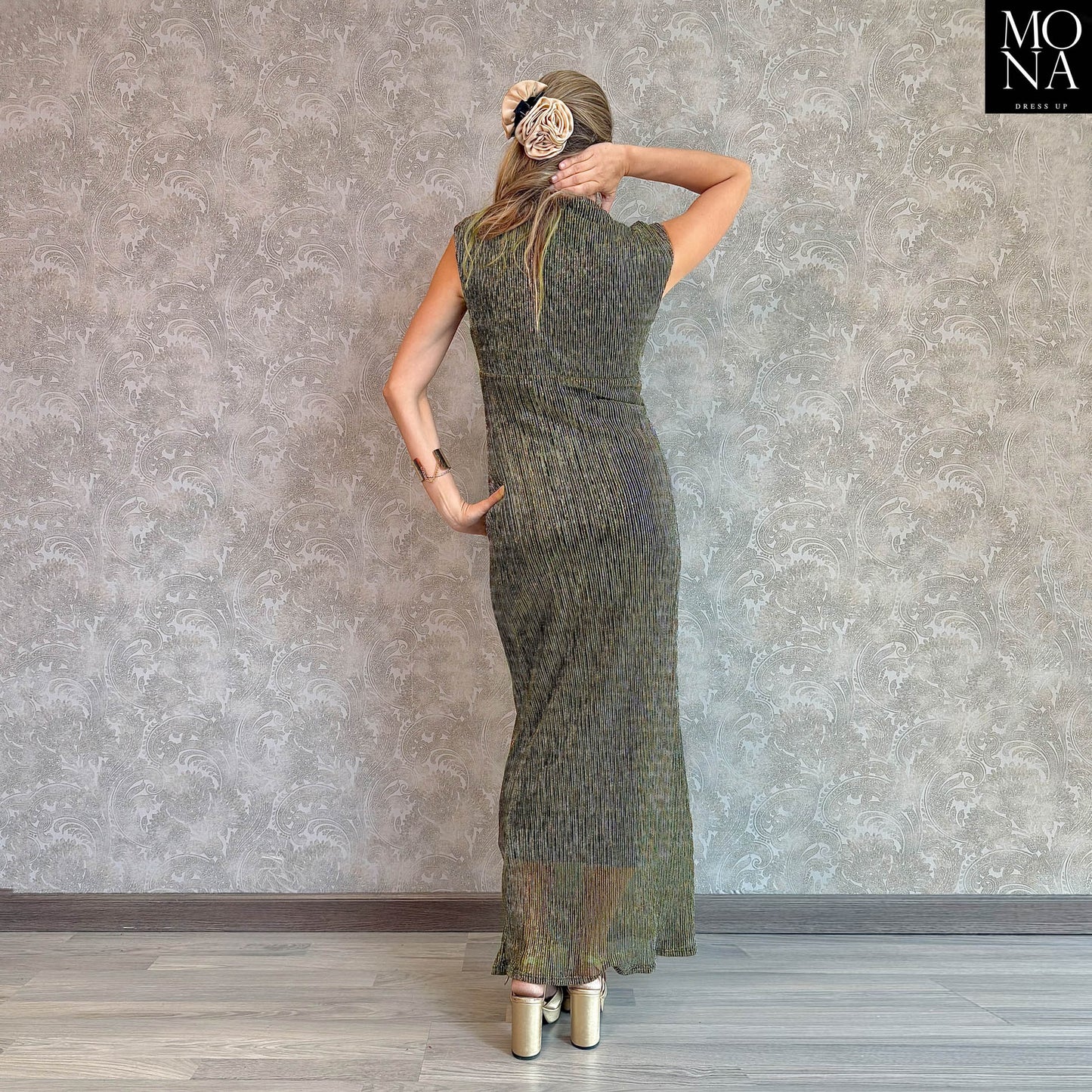 VESTIDO LARGO MARA DORADO VERDOSO