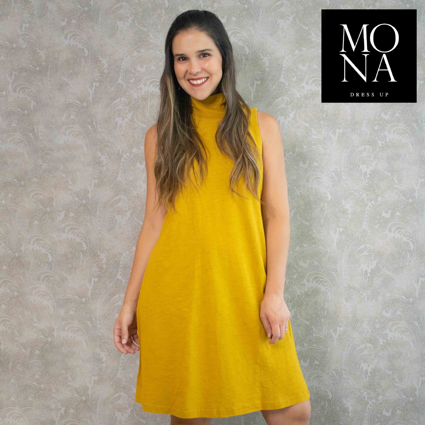 VESTIDO CORTO MARIBELA MOSTAZA