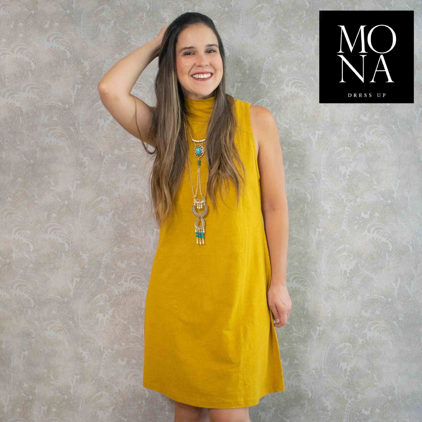 VESTIDO CORTO MARIBELA MOSTAZA