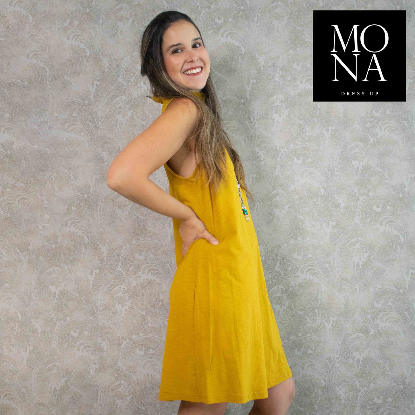 VESTIDO CORTO MARIBELA MOSTAZA